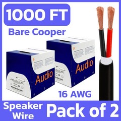 2 Pack 16 AWG Speaker Wire 500ft Bare Copper 2 Conductor Bulk Audio Cable Black