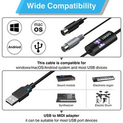 New USB IN-OUT MIDI Interface Cable Converter to PC Music Keyboard Adapter Cord