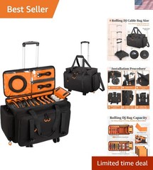 Rolling Dj Cable Bag with Laptop and Microphone Pocket, Dj Bag for Equipment …