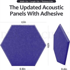 18 Pack Dark Blue Hexagon Acoustic Panels 12″X10″X 0.4″ Self-Adhesive Soundproof