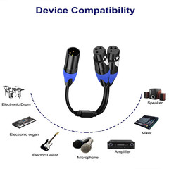 (11.8 Inches / 1 Pack) 1 Male to 2 Female XLR Y Splitter Micrphone Cable, 3Pin M