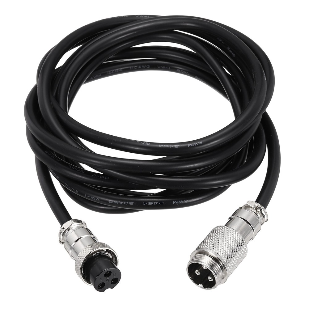 9.9ft GX16 3 Pin Cable Male to Female Head Aviation Cordset 22AWG Black
