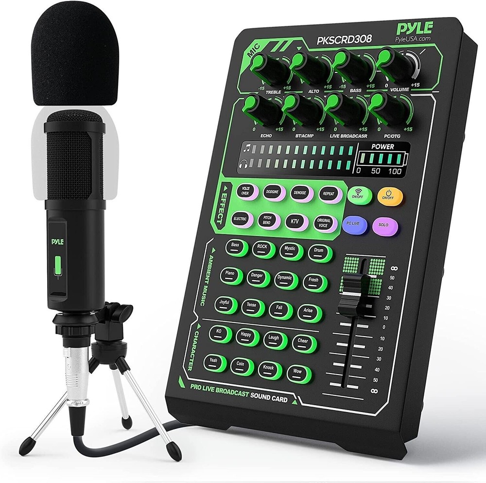 Pyle Compact Pro Live Broadcast Sound Card w/ Condenser Microphone-Wireless BT