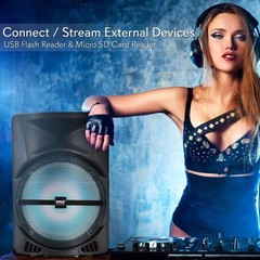 Pyle PPHP1544B Bluetooth Loudspeaker w/ Rechargeable Battery, Party Lights 1200w