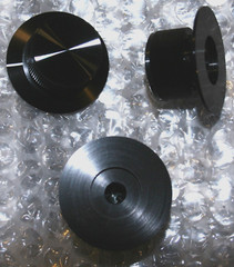 1 Audio Amplifier Style Black Knurled Knob w Skirt & Indicator Line 1/4″ Shaft