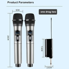 2PCS Professional VHF Wireless Microphone Handheld Mic System Karaoke w/Receiver