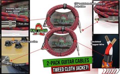 Guitar Cable 20FT Tweed Cloth Woven Braided Right Angle 2 Wires Instrument Cord