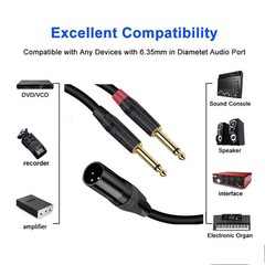 XLR Male to Dual 1/4″ 6.35mm TS Mono Y Splitter Microphone Cable US