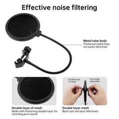 Professional Microphone Pop Filter Shield Dual Layered Wind Pop Screen with Clip