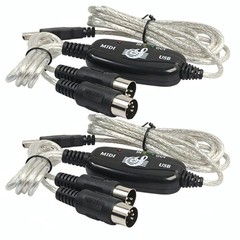 2pcs USB IN-OUT MIDI Interface Cable Converter to PC Music Keyboard Adapter Cord