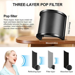 Pop Filter, [Upgraded Three Layers] Metal Mesh & Foam & Etamine Layer Microphone