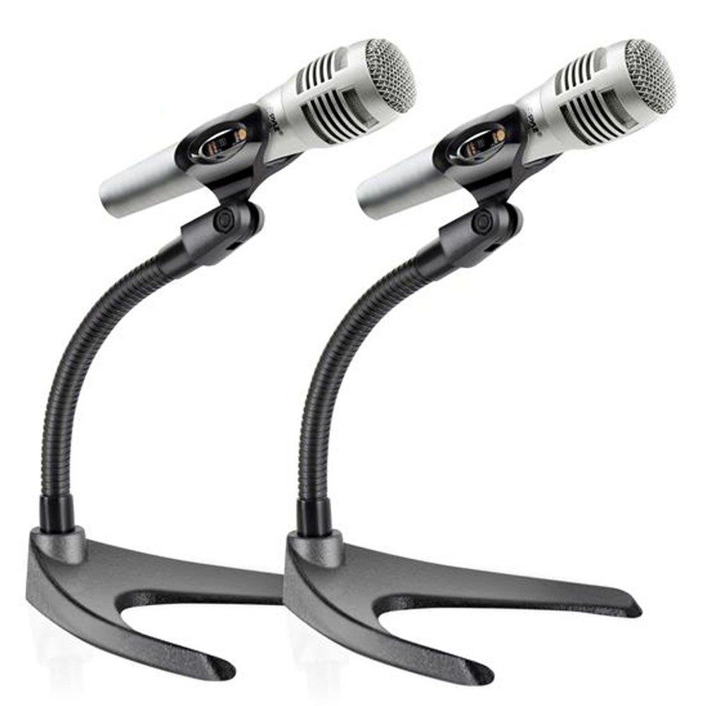 2 Pack Adjustable Desktop Microphone Stand with Universal Clip and Gooseneck