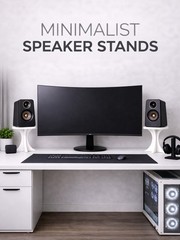 Minimalist White Desktop Speaker Stands Set, 1 Tier Stand Design