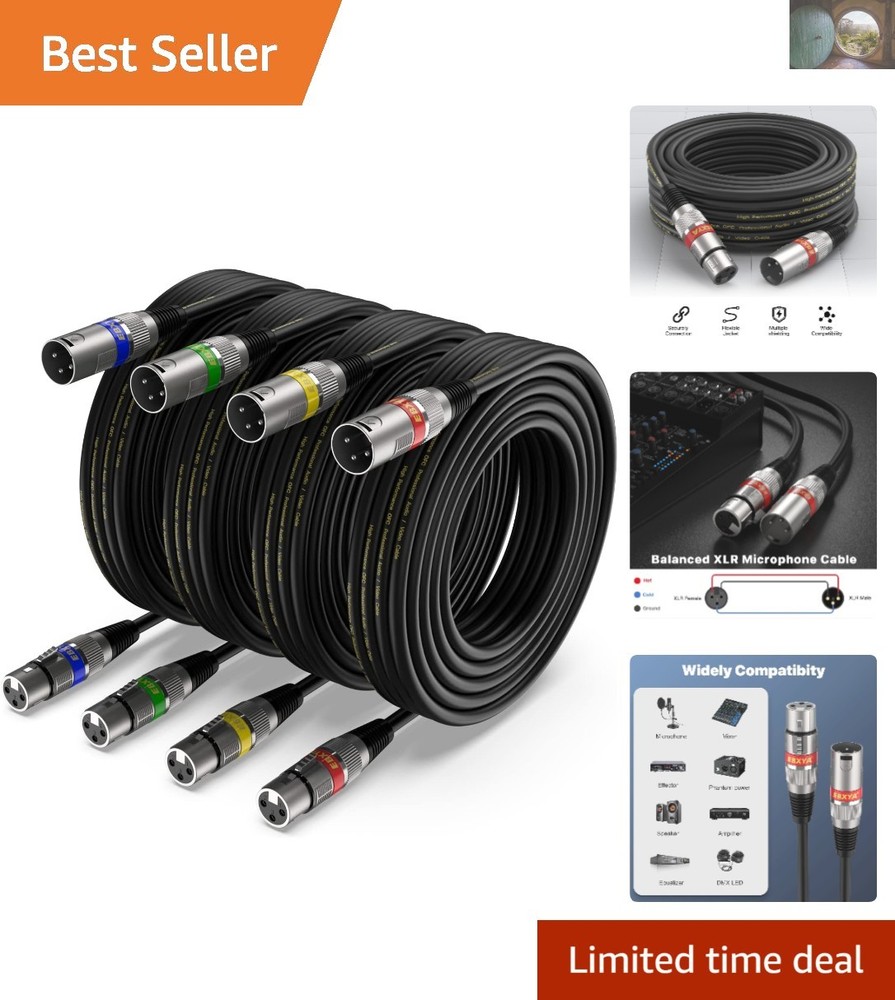 XLR Cable 15ft 4 Pack – Flexible, Durable, Balanced, Ideal for Sound Engineers
