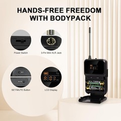 MELONARE 4-Channel Wireless Microphone System UHF 4 Bodypack Mics In Black