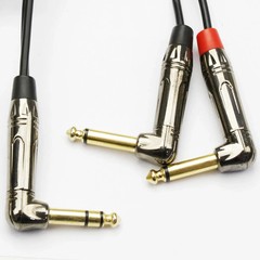 1/4 TRS Right Angle to Dual 1/4 TS Right Angle Stereo to Mono Splitter Y Cable