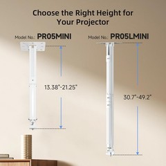 suptek 49inch Extended Mini Projector Ceiling Mount Adjustable 30-49in, White
