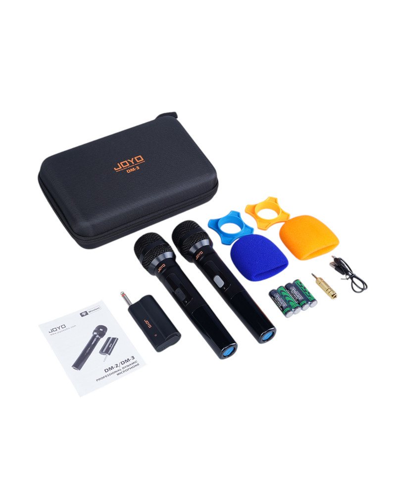 Joyo DM3 2x Wireless Microphones and Receiver w/ Built-in UHF Module & Hard Case