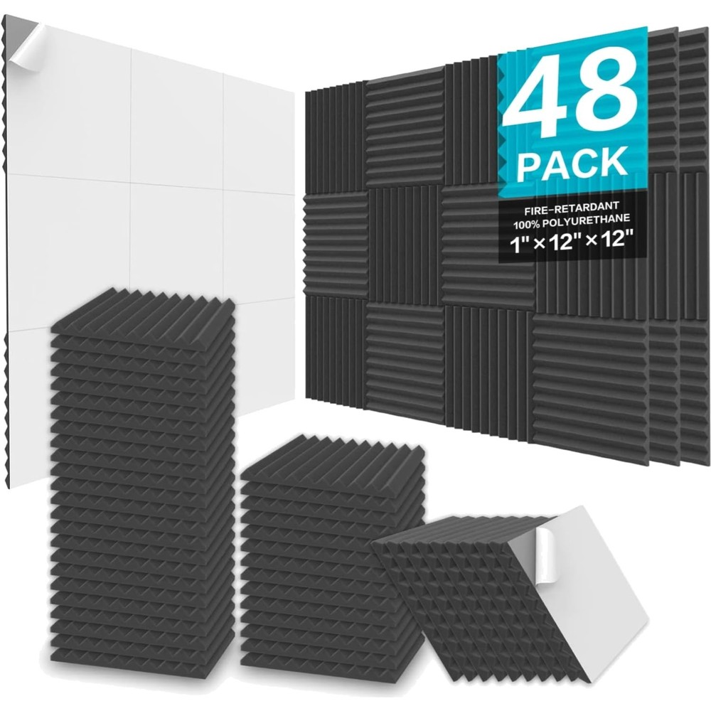 Innovative Soundproof Wall Panels – 48 Self-Adhesive Acoustic Foam 12x12x1 Inch
