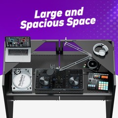 Foldable DJ Booth with Two Top Trays, Tool-Free Assembly, DJ Table with White…