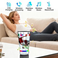 Insulated Stainless Steel 16oz Mug With Bluetooth Speaker & LED Lights Music/FM