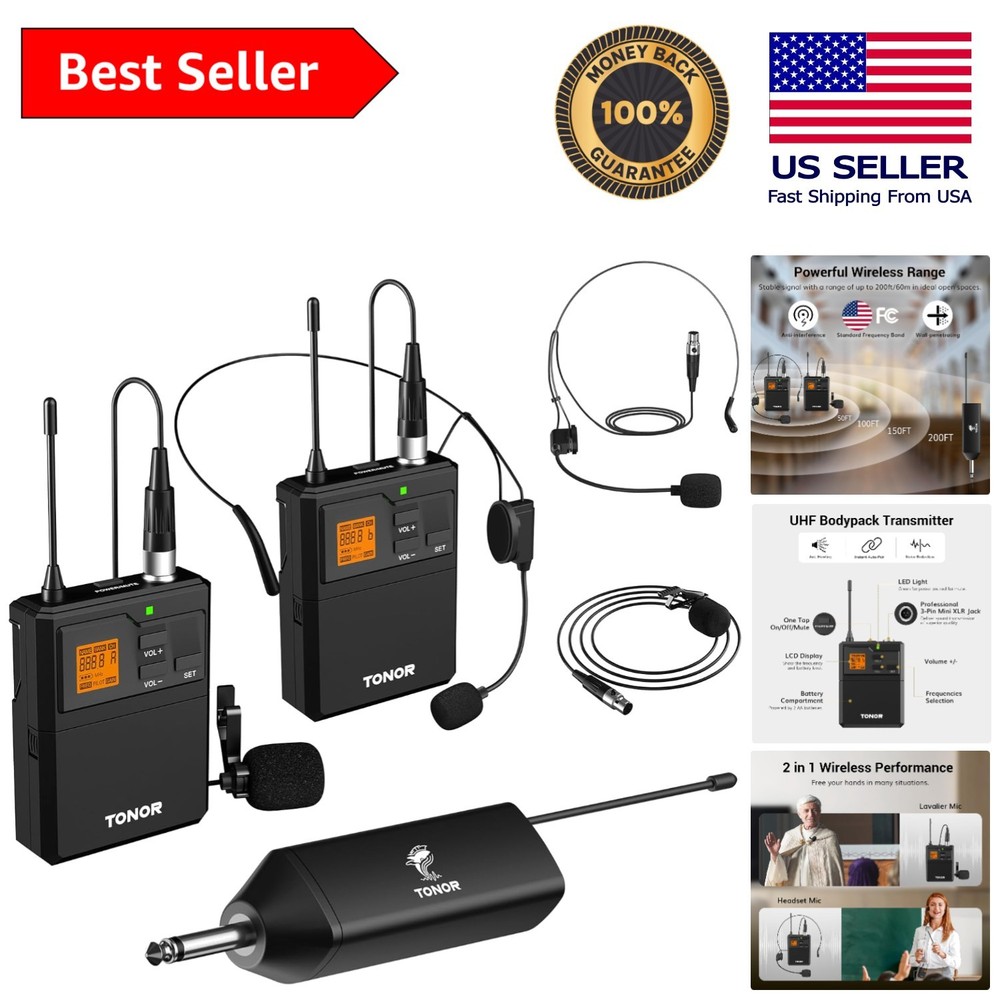 UHF Wireless System for Conferences – 200ft Range, Rechargeable Receiver