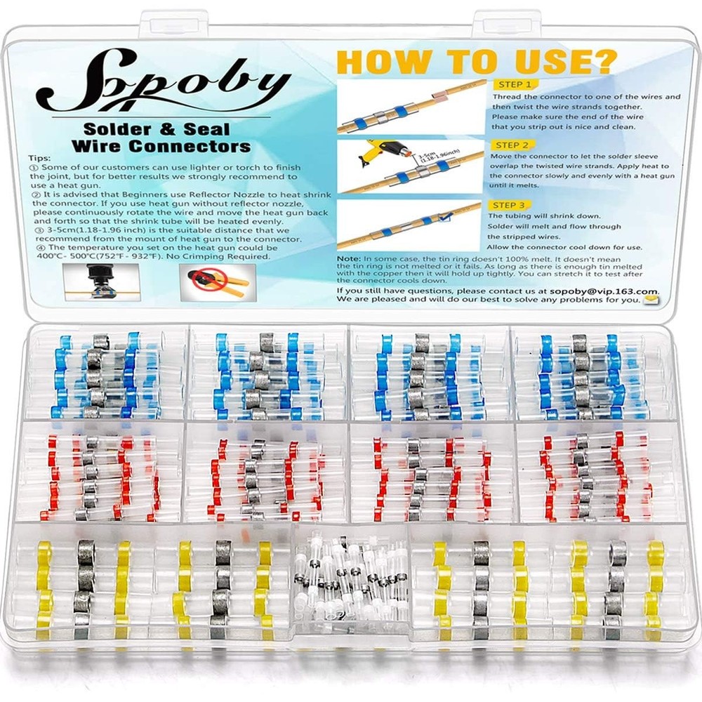 120PCS Solder Seal Wire Connectors – Sopoby 120PCS, Yellow, Blue, Red, White