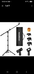 Adjustable Tripod Mic Stand with Carry Bag 2 Mic Clips & Adapter