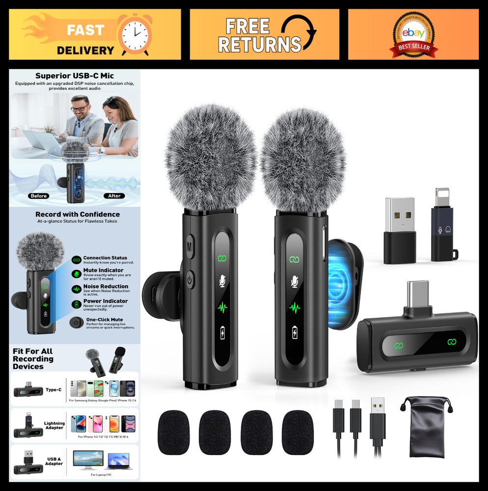 Wireless USB C Lavalier Microphone for Android Phone/Tablet/PC – Clip-on Mini Mi