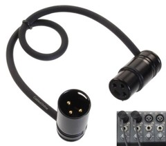 1ft Low-Profile Right-Angle 3-Pin XLR Male to Female Adjustable-Angle Cable