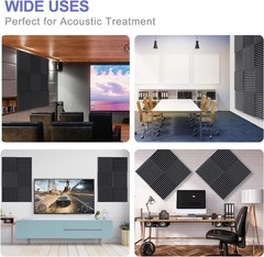 12 Pack Self-Adhesive Acoustic Panels 12″ X 12″ X 1″ Soundproof Wall Panel Black