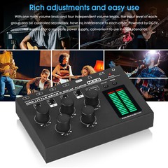 4 Channel Mono/Stereo Audio Mixer w/LED Level Meter Ultra Low-Noise Line Mixing