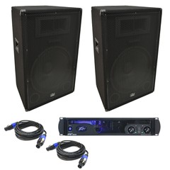 (2) Harmony Audio HA-V15P DJ 15″ 900W PA Speaker Peavey IPR2 2000 Amp & Cables