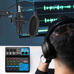 5-Channel Mixing Console Live Studio Audio DJ Mixer Sound Board USB Interface