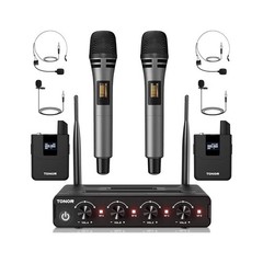 TONOR Wireless Mic System, UHF Mic Set 2xBodypack 2x lapel 2x ear 4ch TW362 A4