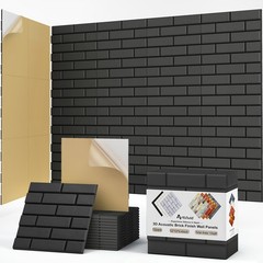 12Pack Acoustic Panels, Self-Adhesive 3D Brick Pattern 12″×12″-Brick, Black