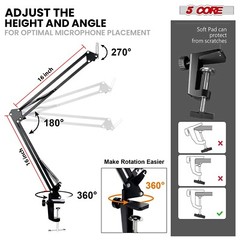 5Core 32″ Microphone Scissor Arm Set Mic Stand Suspension Boom Desk Mount Holder