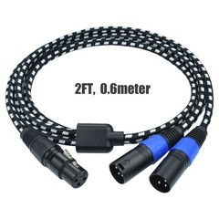 XLR Y Splitter Cable 2 Feet Female To Dual Male Microphone Cord Nylon Braided