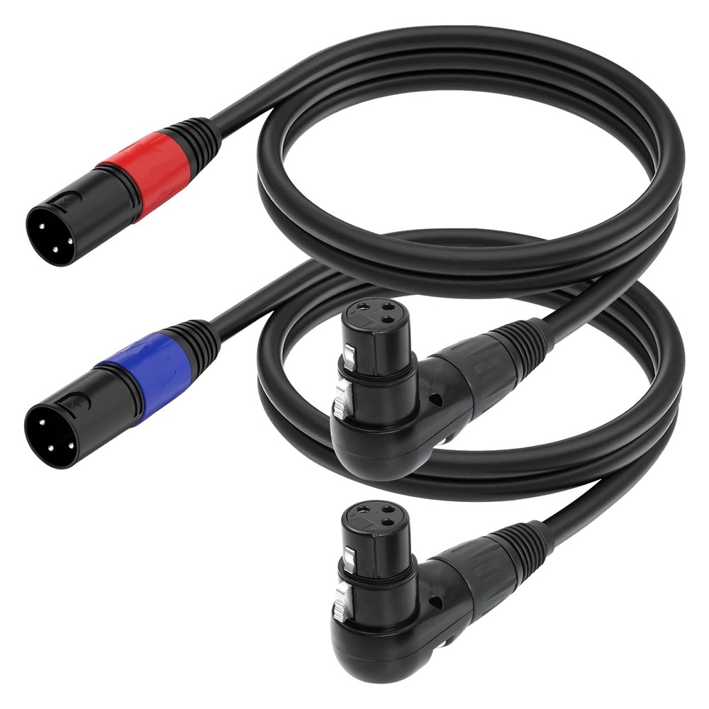2 PCS Right Angle XLR Cable 3.3FT Black Straight Male 90 Degree Female Mic