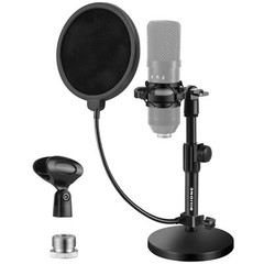 Upgraded Desktop Microphone Stand, Adjustable Mic Stand Desk with Pop Filter,…