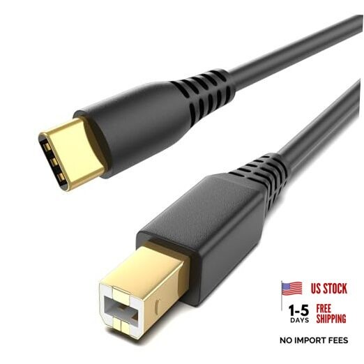 ULIFTUS USB-B to USB-C Printer Cable, 6.6FT Gold-Plated USB 6.6 Feet 1 Black