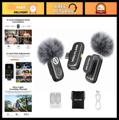 Wireless Microphone for iPhone & Android, 48kHz Audio, Noise Cancellation, 200m