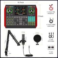 Podcast Microphone Bundle Audio Mixer Kit for PC Phone Streaming Gaming DJ