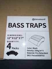 Focusound Bass Traps 12x12x7 in Fire Retardant Foam Black 4 Pack