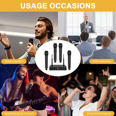4-Channel Wireless Microphone System, UHF Compact Cordless Mic Set W/ 4X10 Frequ