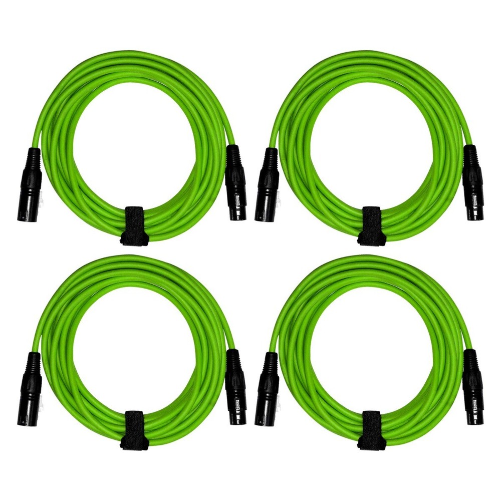 Professional 20′ Green XLR Male to XLR Female Microphone Speaker Cables 4 Pack