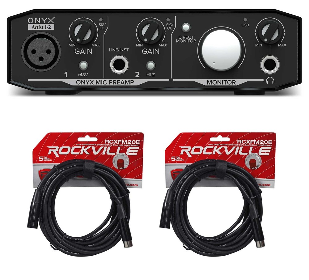Mackie Onyx Artist 1.2 2×2 USB Audio Recording Studio Interface + (2) XLR Cables