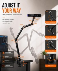 Low Profile Mic Arm Foldable Boom Desk Clamp 360 Ball Head Podcasting Stream