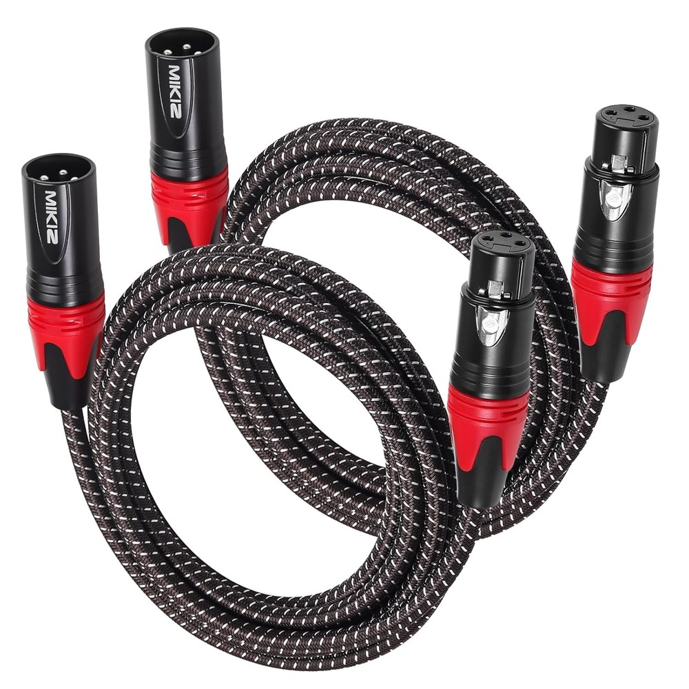 6ft Braided Red Color Coded XLR Patch Cables 2 Pack Premium Short XLR Audio