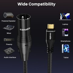 USB C to XLR Cable 15 FT, Unidirectional Type C Male 15FT, Grey